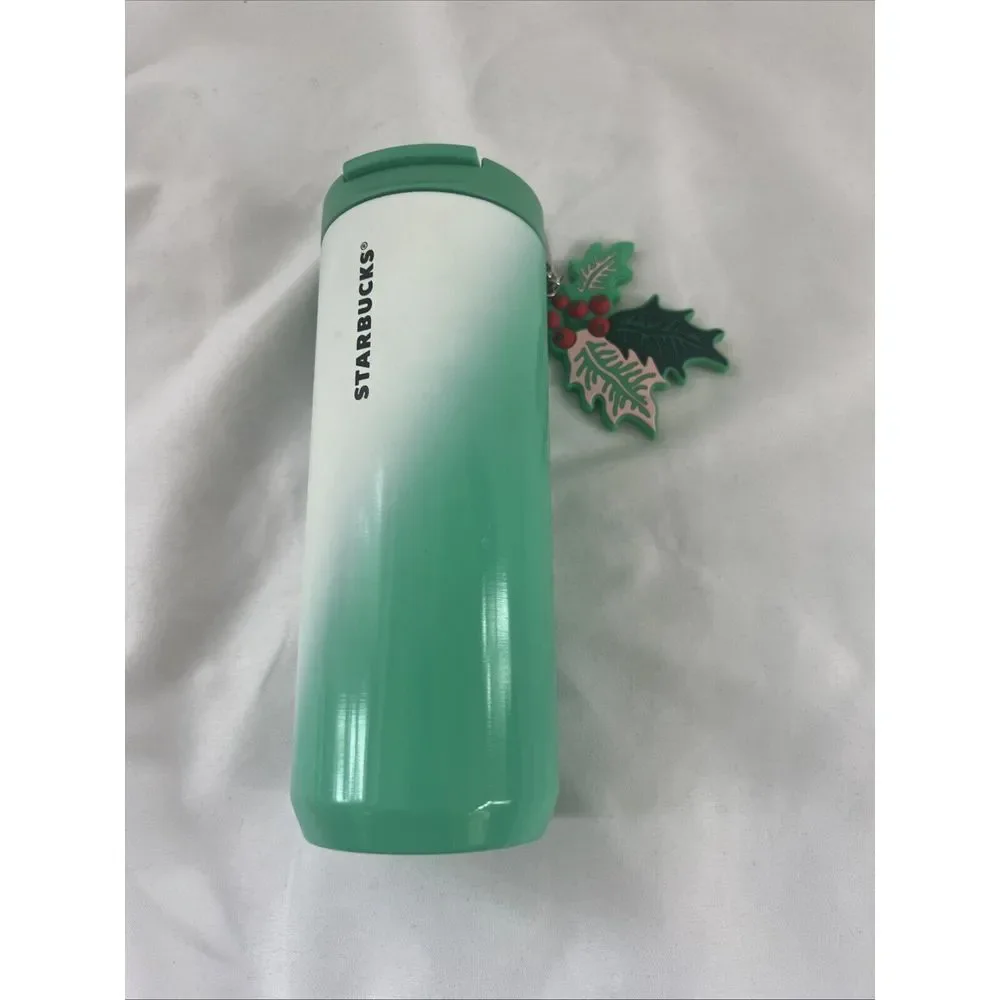 2024 Starbucks CHRISTMAS VACUUM INSULATED TUMBLER Green White‎ HOLLY Charm 12 OZ